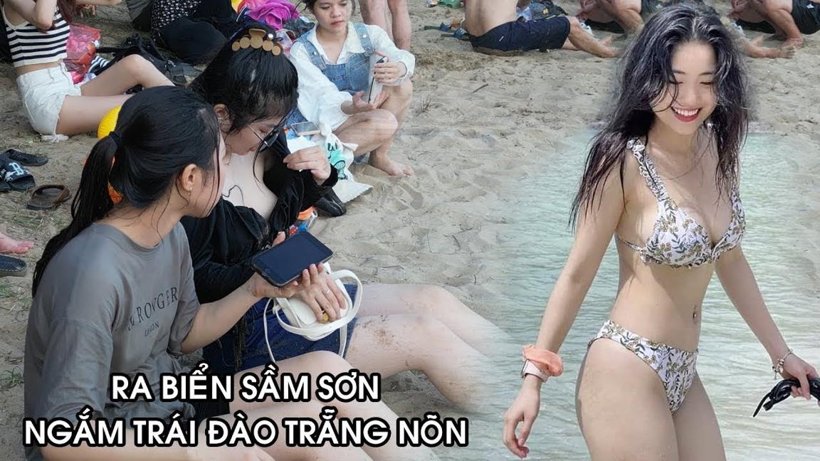 Bãi biển Mỹ Thủy, Gái xinh đẹp Việt Nam mặc Bikini đi tắm biển lộ hàng